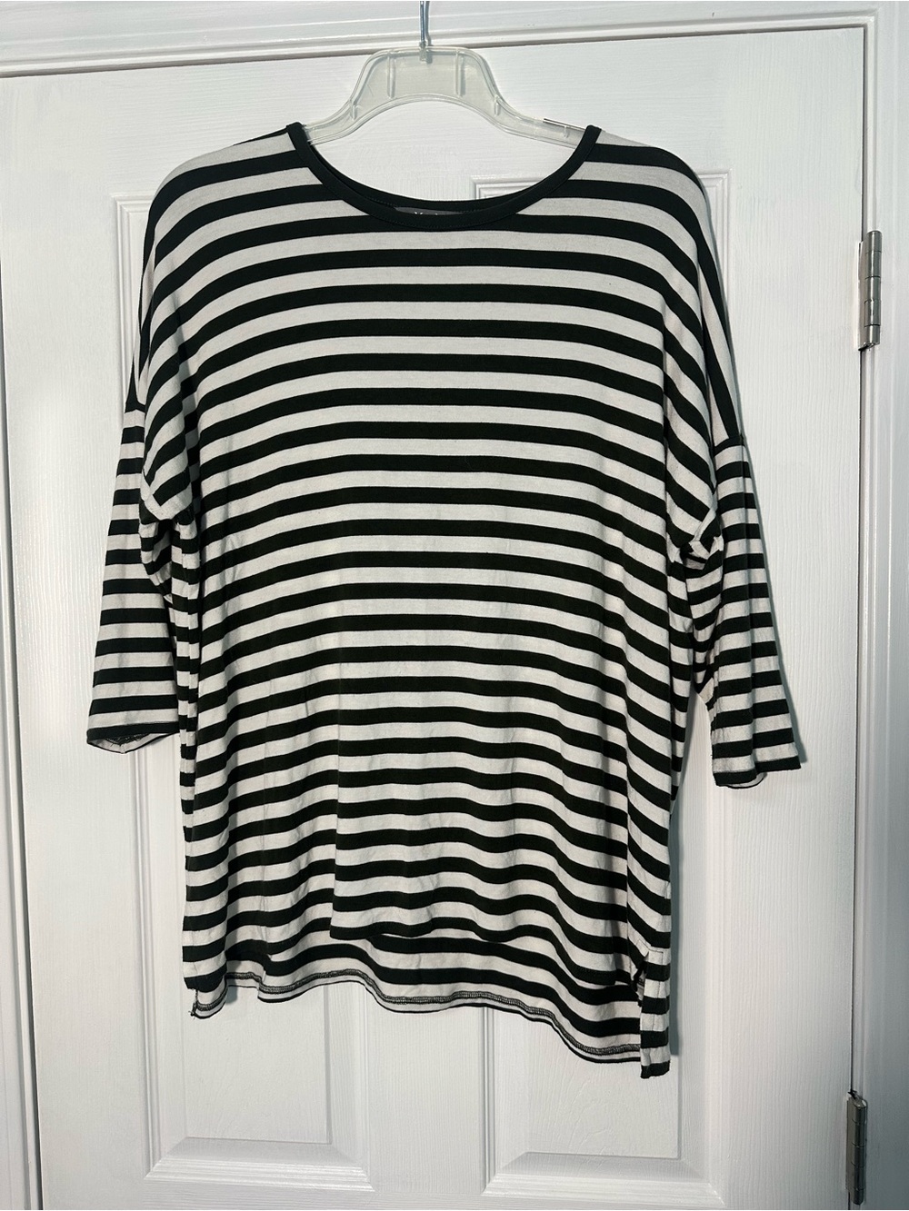 Martha Stewart Green and White Striped Long Sleeve Top